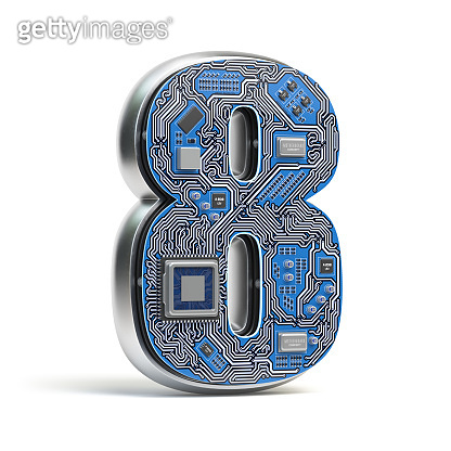 Number 8 eight in form of circuit board. Digital hi-tech letter ...