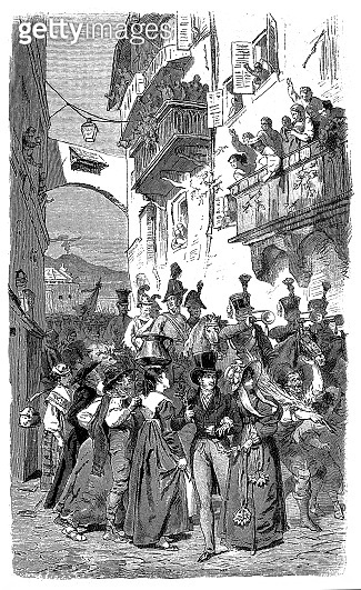 1820 Revolution. Naples. The Austrian troops arriving in Naples to