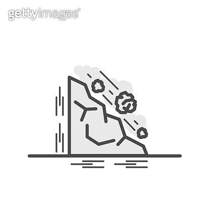 Falling rocks, Vector illustration of flat and thin line icons for ...