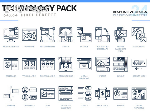 Responsive Design Icons Set. Technology outline icons pack. Pixel ...