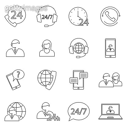 Help, Support and Contact Vector Flat Line Icons Set. Phone Assistant ...