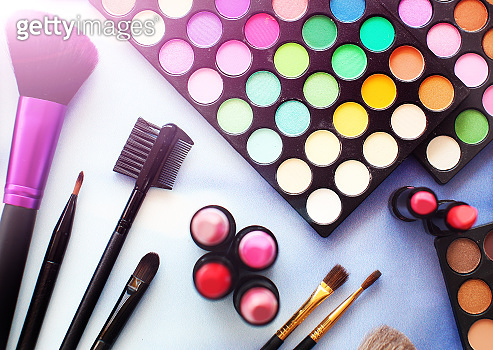 Professional make up set: eyeshadow palette, lipstick, make-up brushes ...