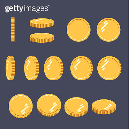 Coins set of vector sprites for rotation in different projections ...