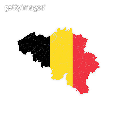 Map of Belgium with rivers and lakes in colors of the national flag ...
