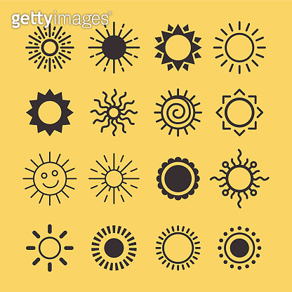 Sun icon vector set in a flat style. Different icons for summer ...