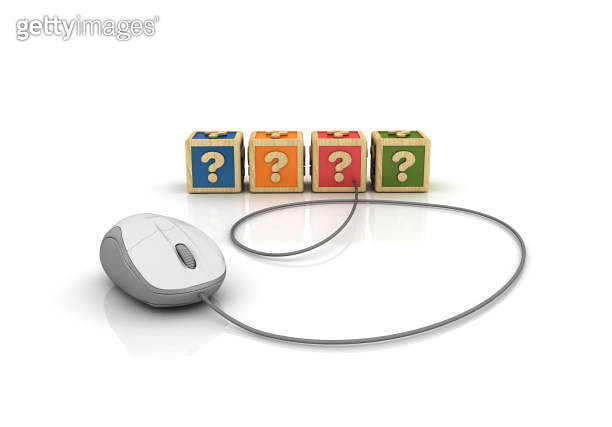 Question Mouse Question Mark Buzzword Cubes with Computer Mouse - 3D Rendering ...