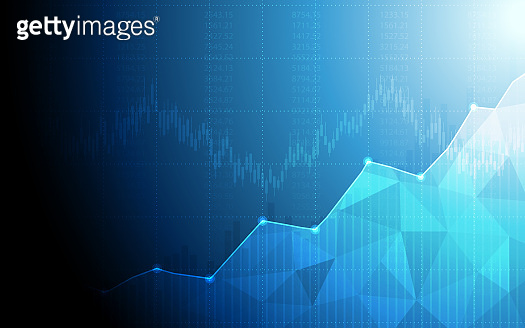 abstract financial chart with uptrend line graph and polygon on blue ...