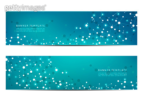 Particles Topic Banner Technological and scientific banners with structure of molecular ...