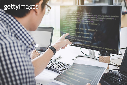 Writing codes and typing data code technology, Programmer cooperating ...