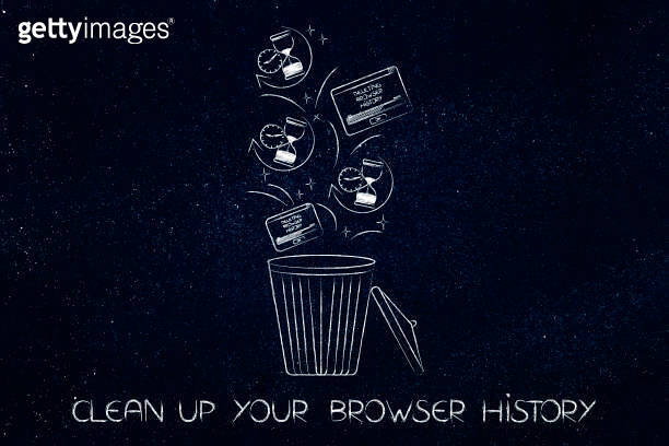 browser history data with hourglass icons and pop-ups in the bin 이미지 ...