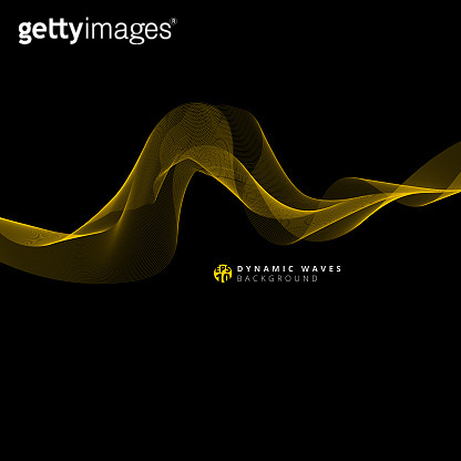 Abstract background dynamic yellow lines waves and particles with copy ...