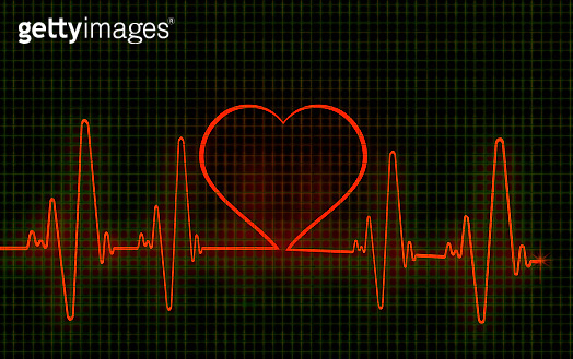 Computer artwork of a heart-shaped electrocardiogram (ECG) trace. An ...