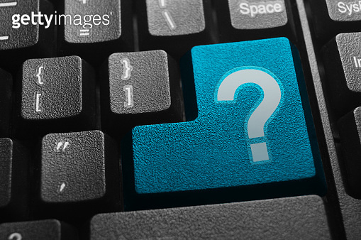 Close up view on conceptual keyboard - Question mark key (932646312 ...