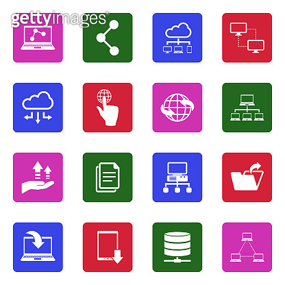 Data Sharing Icons. White Flat Design In Square. Vector Illustration ...