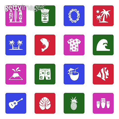 Hawaii Icons. White Flat Design In Square. Vector Illustration ...