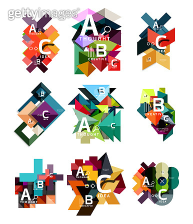 Collection of paper geometric infographics, a b c process options ...