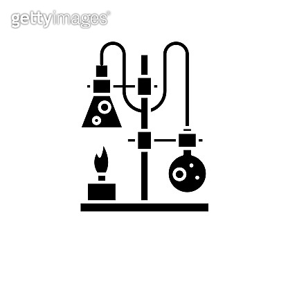 Lab Work Symbol Chemistry lab black icon, vector sign on isolated background. Chemistry ...