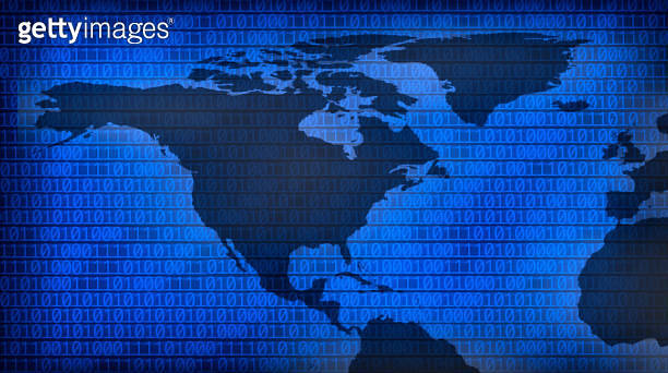 Conceptual technology image of blue binary code and world map 이미지 ...