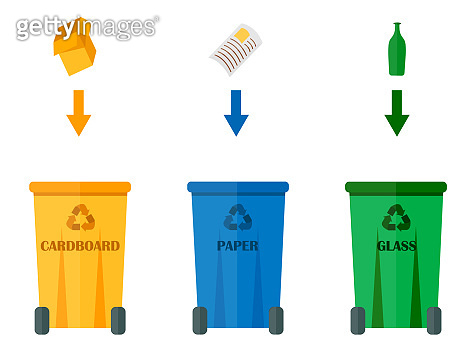 Different recycling garbage waste types sorting processing, treatment ...