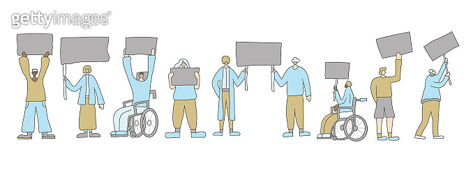 Vector protest people holding blanks of placard. 이미지 (1163138610) - 게티이미지뱅크