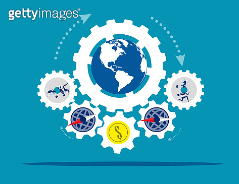 Globe people with money spinning economic. Concept business vector