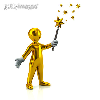 Golden man with magic wand and golden stars 이미지 (1140293893) - 게티이미지뱅크