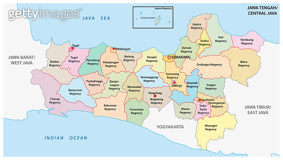 Jawa Tengah, Central Java administrative and political vector map ...