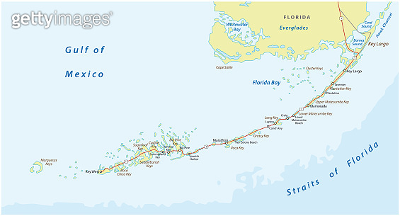 detaild florida keys road and travel vector map 이미지 (1092635438) - 게티이미지뱅크