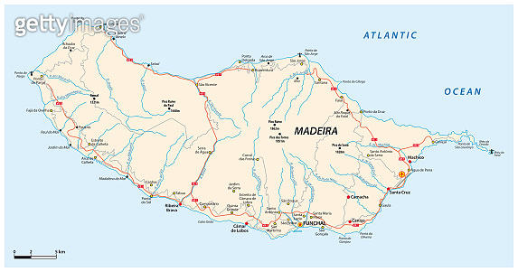 Road map of the Portuguese island of Madeira 이미지 (1193251294) - 게티이미지뱅크