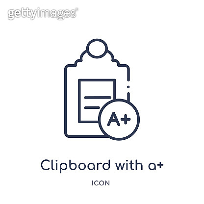 Linear clipboard with a+ icon from Education outline collection. Thin ...