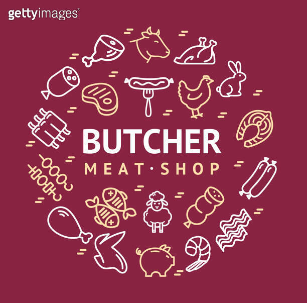 Meat Butchery Signs Thin Line Round Design Template Ad. Vector ...