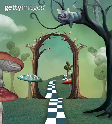 Wonderland series - Surreal countryside view with a secret passage and