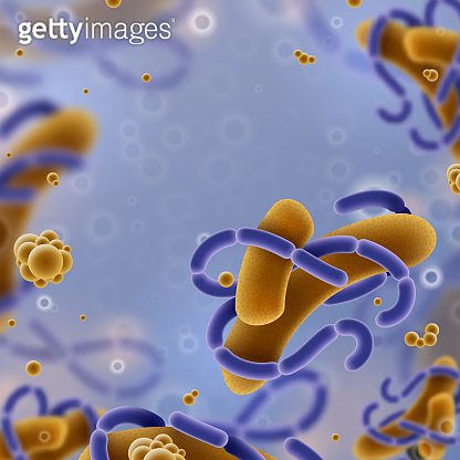 Infectious Objects Viruses and cells background. Flu Infection and realistic microscope ...