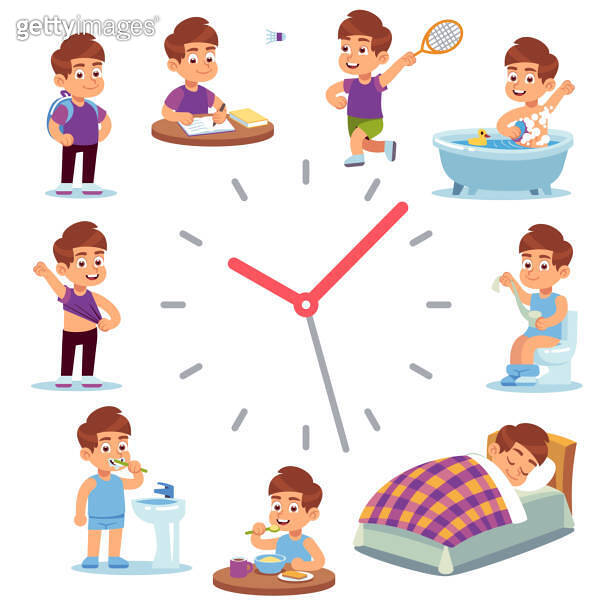 Daily routine clocks. Daily routine clocks. Schedule of happy boy life ...