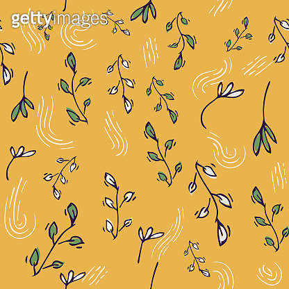 Bright Print with yellow hand drawing Background . Seamless Pattern