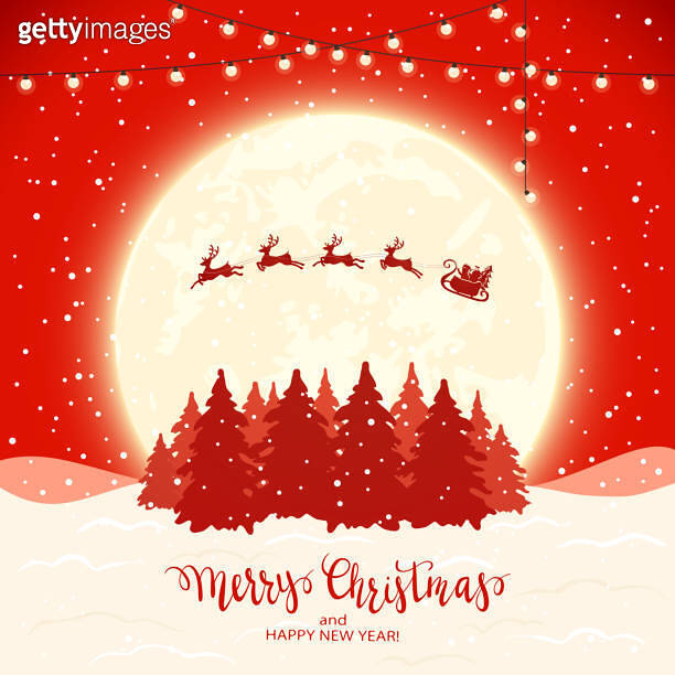 Red Christmas Background with Santa and Reindeer 이미지 (1182643606) - 게티이미지뱅크