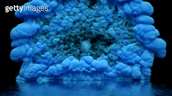 3d render, blue smoke filling empty space, fume on black background ...