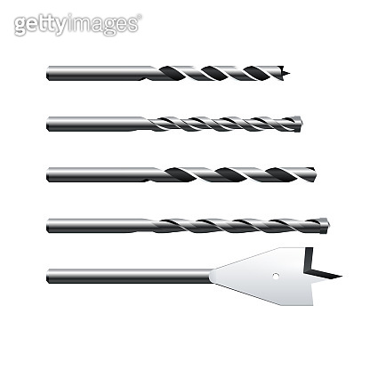 Set of realistic different steel Drill Bits. Vector illustration ...