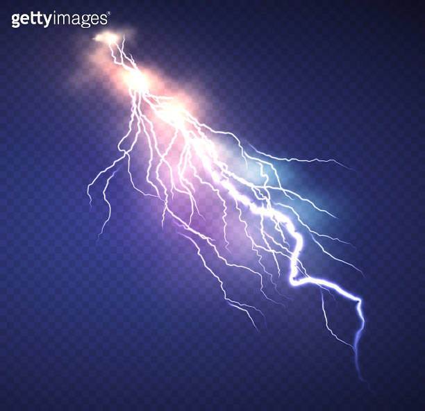 Realistic Lightning effect isolated on clear dark blue background ...