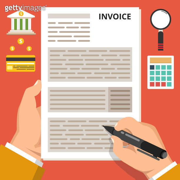 Key Invoice Image Payment of invoice concept. One hand hold form and other hold pen ...