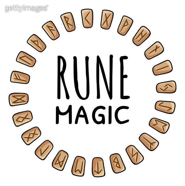 Rune magic. Runic wreath of celtic symbols. Set of wooden runes in a ...