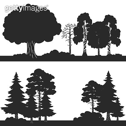 Black vector forest trees of set silhouettes background 이미지 (1134953006 ...
