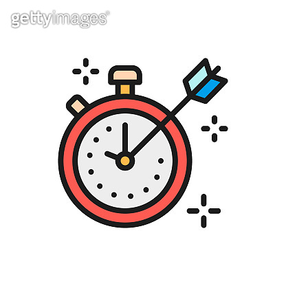 Stopwatch with marks and arrow flat color icon. 이미지 (1166004384) - 게티이미지뱅크