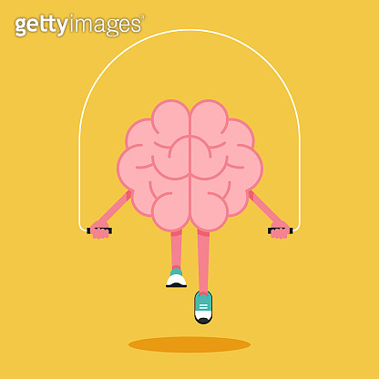 Brain Pulling Rope Brain training with rope jumping flat design. Creative idea concept 이미지 ...