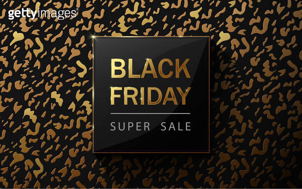 Black friday sale poster. Leopard pattern design. Gold and black luxury