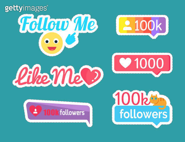 Sticker Follow Please Follow and Like Me Stickers with Emoji Set Vector 이미지 (1183924814) - 게티 ...