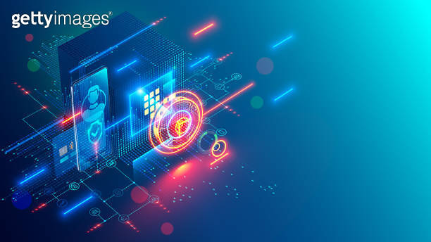Mobile internet banking abstract conceptual blue background. Digital ...