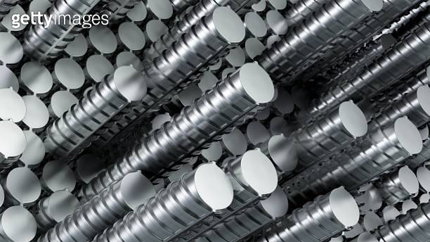 Stainless steel rods in rows. Randomly located 이미지 (1189861260) - 게티이미지뱅크