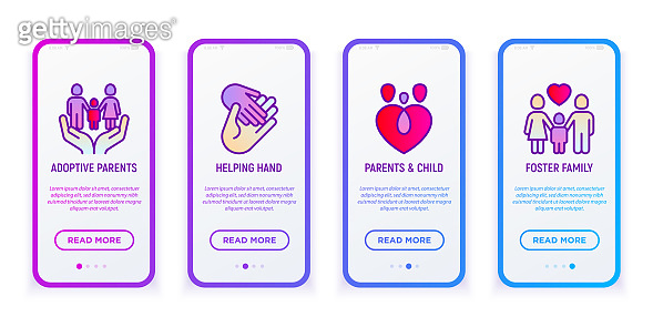 Child adoption mobile user interface with thin line icons: adoptive ...