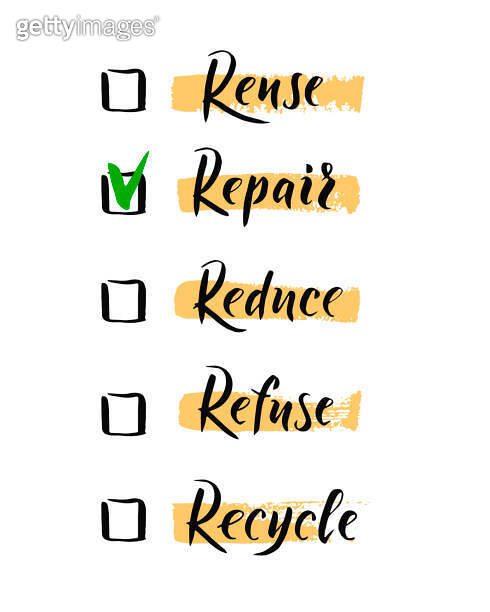 Repair, reuse, reduce, refuse, recycle. Print on white background 이미지 ...